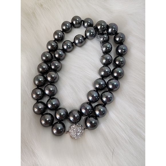 Unsigned Jewelry - Tahitian Pearl Necklace Pave Crystal Bead 24 Inch